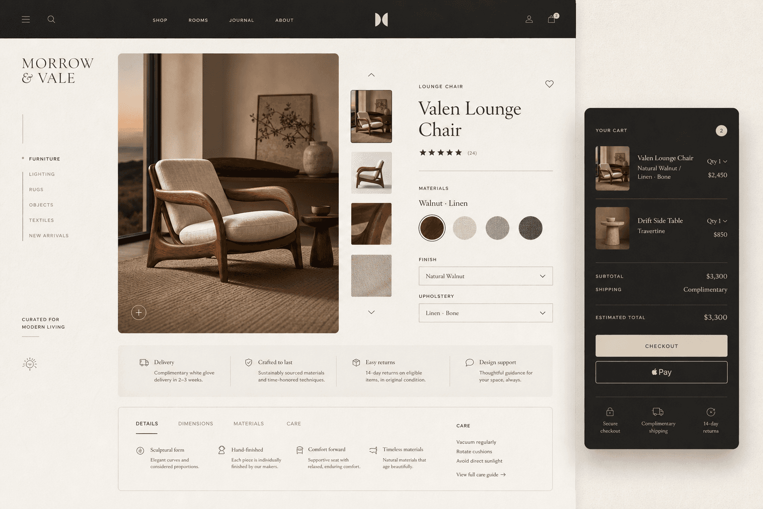 Morrow & Vale digital experience interface